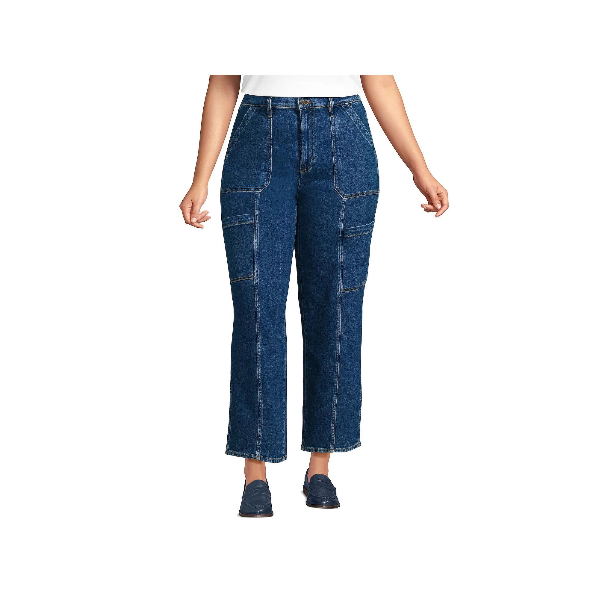 Plus Size Lands' End Denim High Rise Utility Cargo Ankle Jeans, Women's, Size: 18 W, Blue Tide Blue Product Image