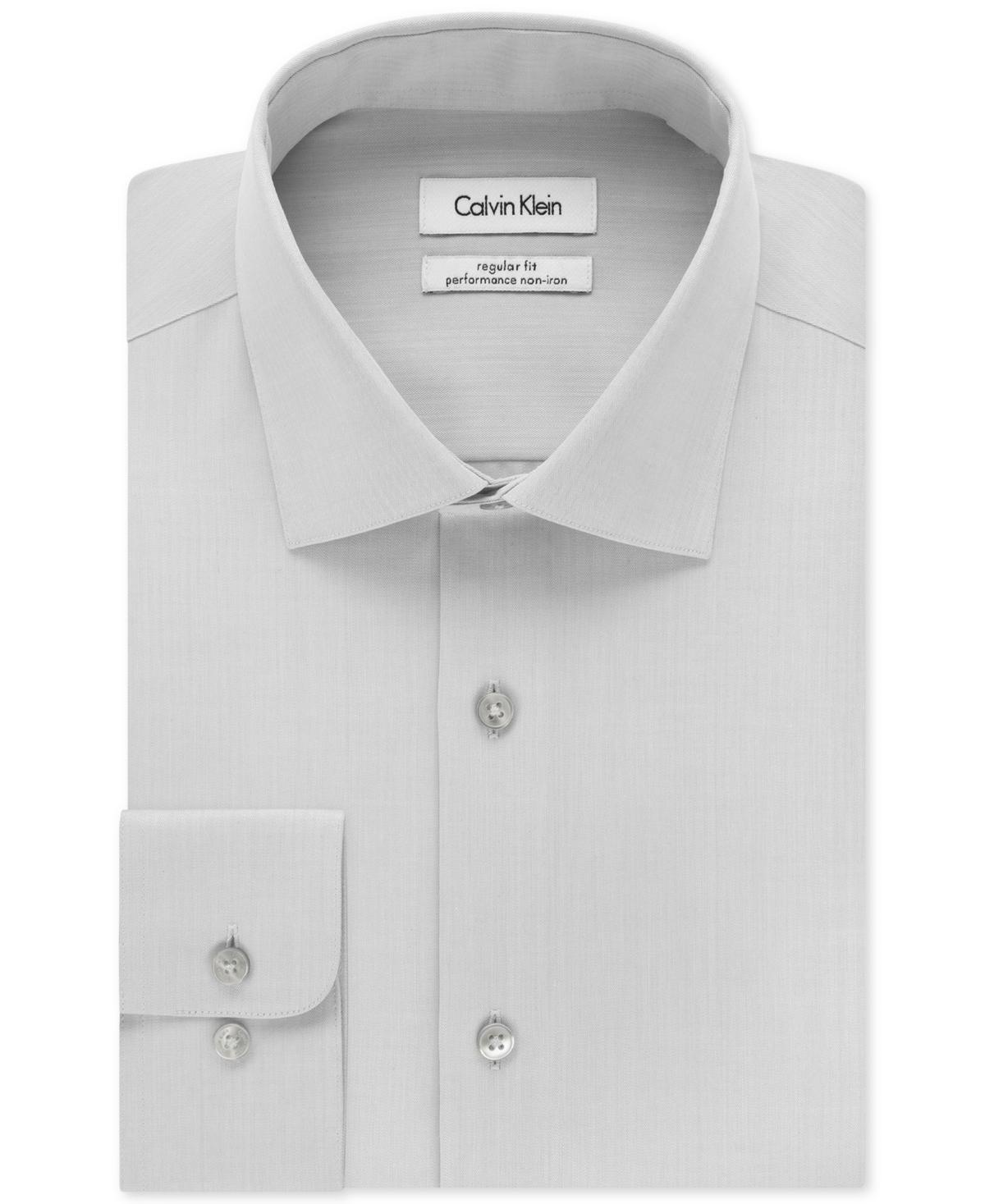 Calvin Klein Steel Mens Classic-Fit Non-Iron Performance Herringbone Dress Shirt Product Image