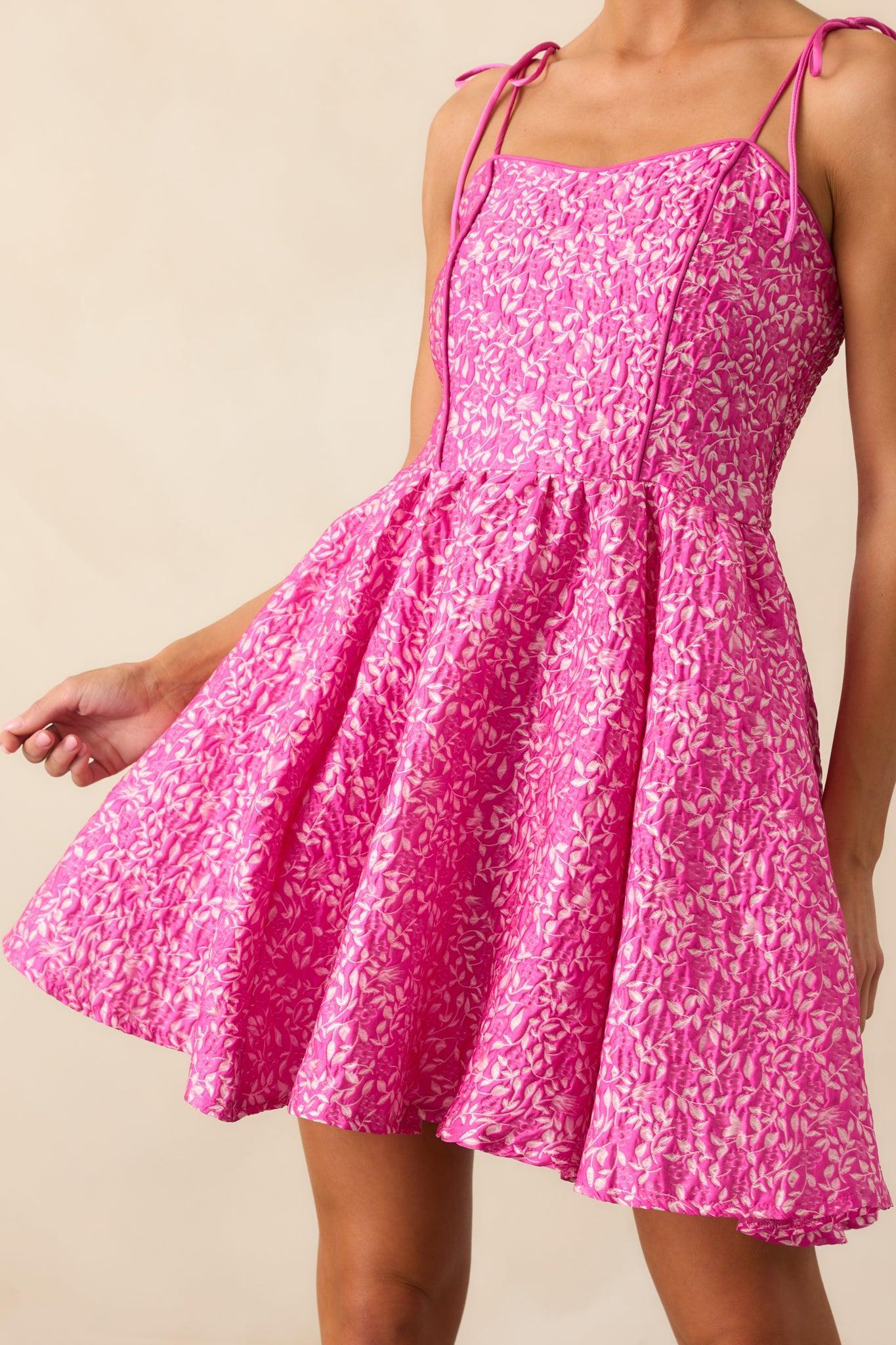 Steal The Scene Fuchsia Pink Floral Jacquard Mini Dress Product Image