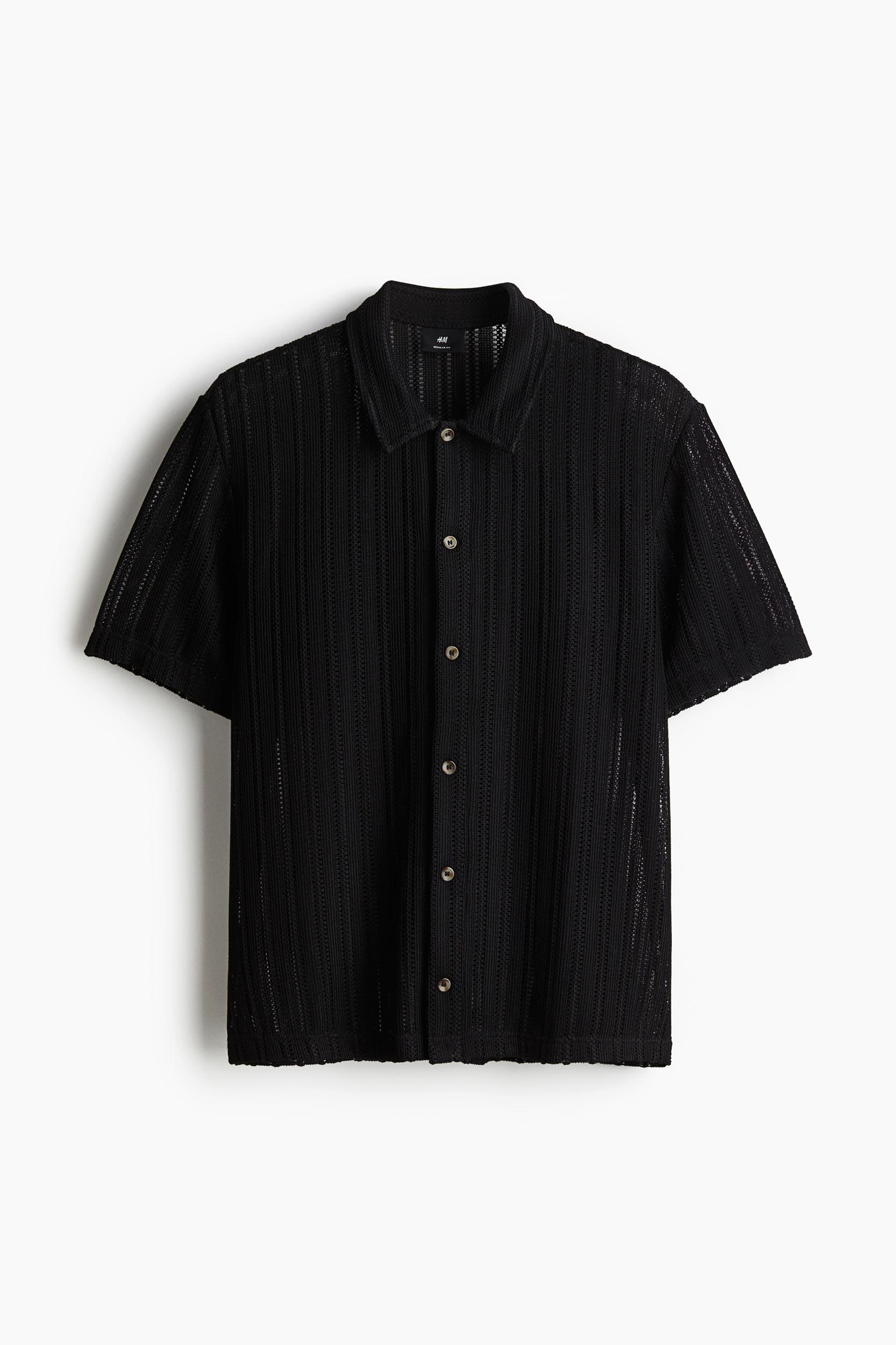 Regular Fit Crochet-Look Shirt Product Image