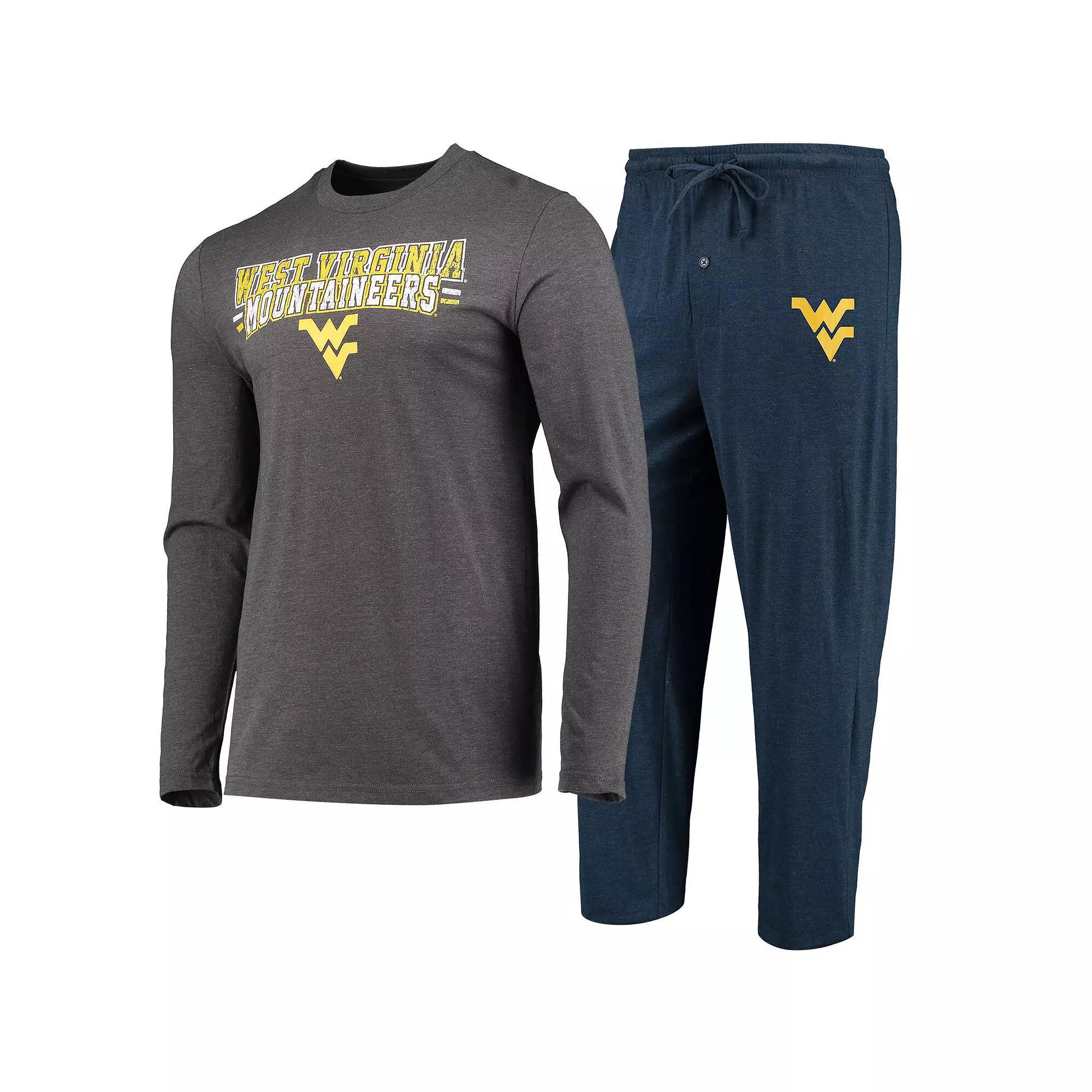 Mens Concepts Sport /Heathered Charcoal West Virginia Mountaineers Meter Long Sleeve T-Shirt & Pants Sleep Set Blue Product Image
