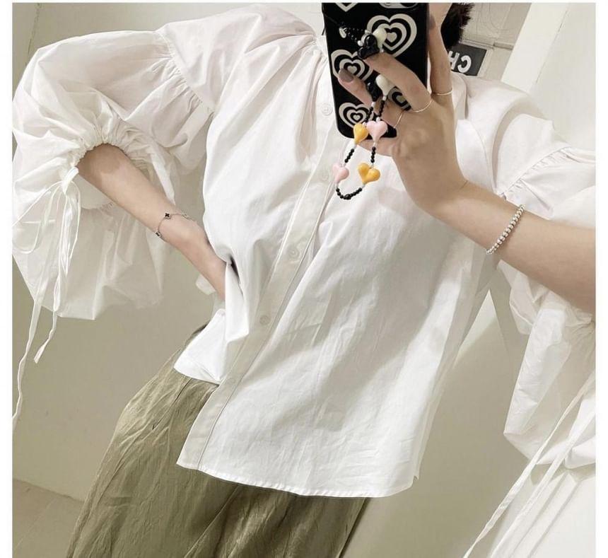 Puff-Sleeve Plain Shirt Product Image
