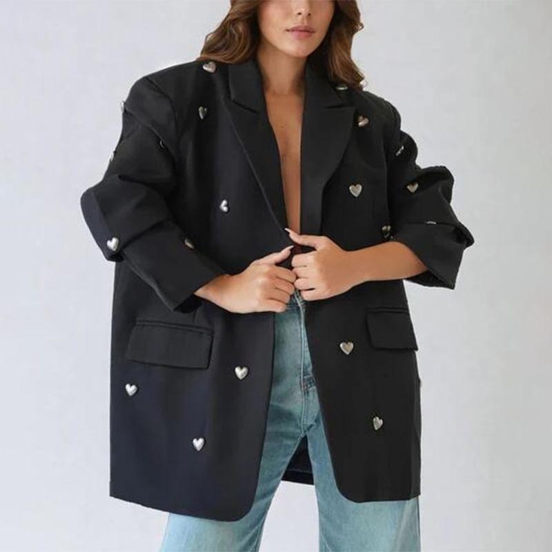 Plain Heart Studded Single-Breasted Blazer Product Image