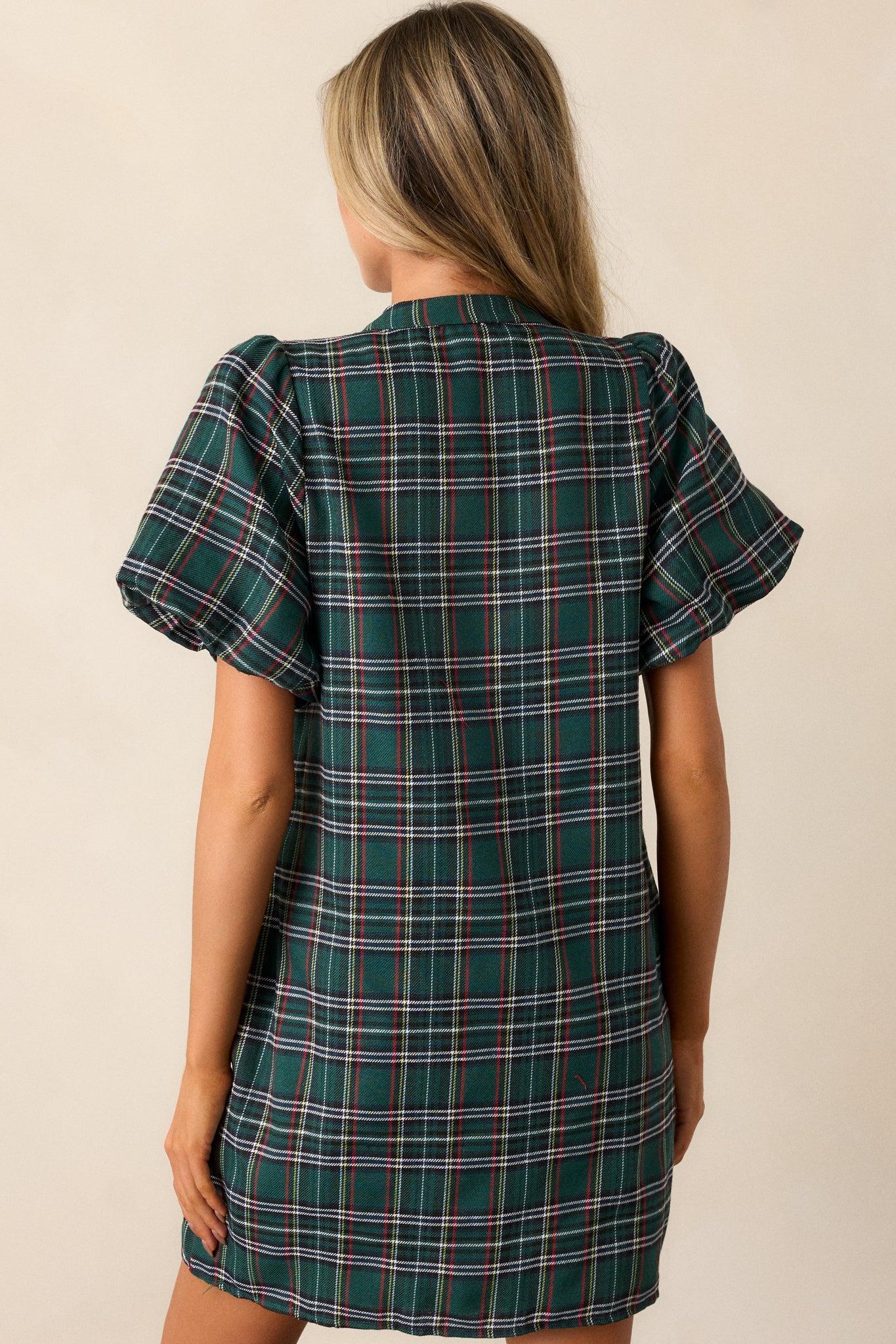 Whispers In The Wind Forest Green Plaid Mini Dress Product Image