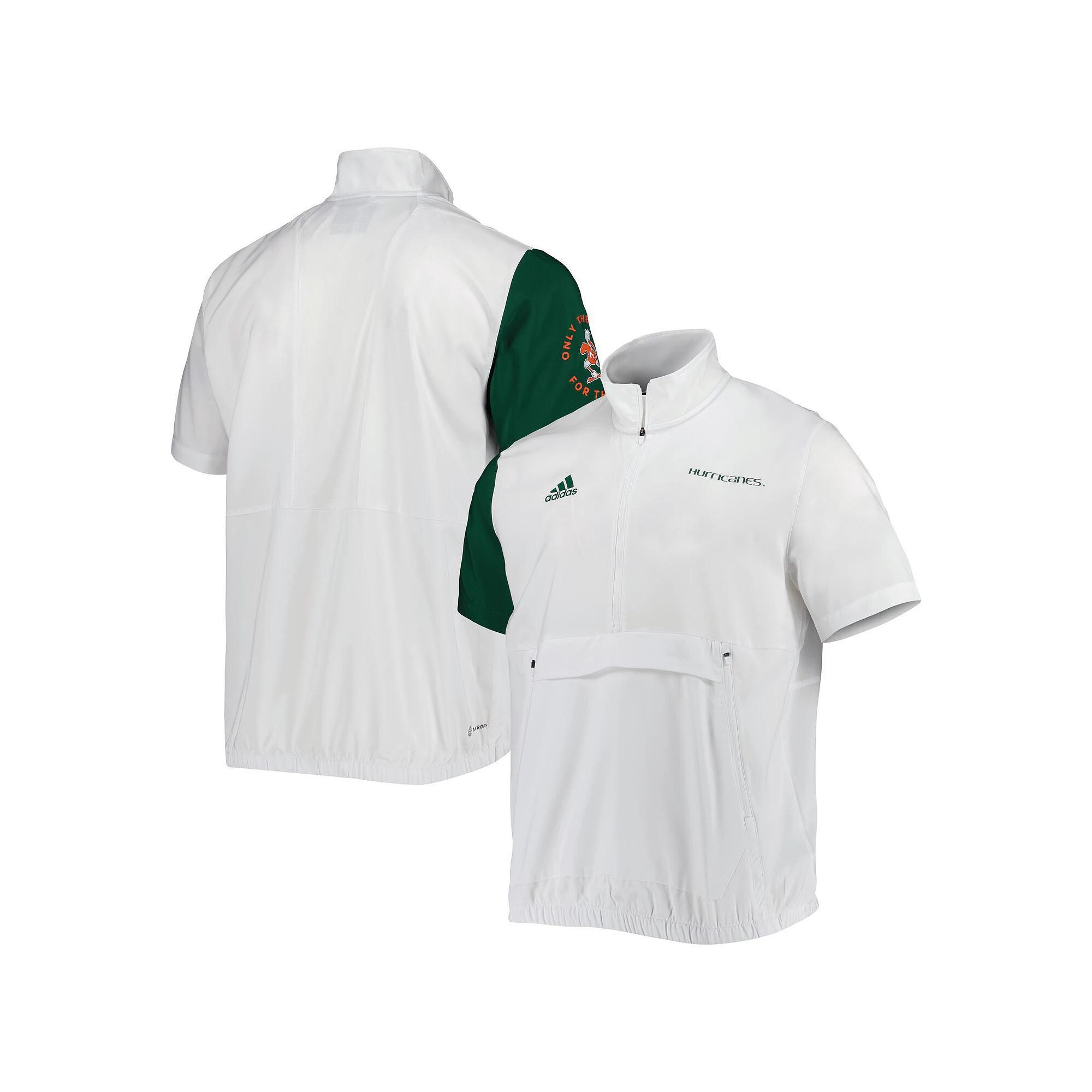Men's adidas White Miami Hurricanes M STM AEROREADY Half-Zip Jacket, Size: XL Product Image