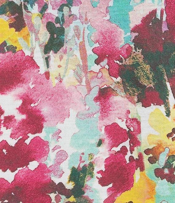 Allison Daley Petite Size Rhubarb Floral Vale Print Embellished 3/4 Sleeve Crew Neck Knit Top Product Image