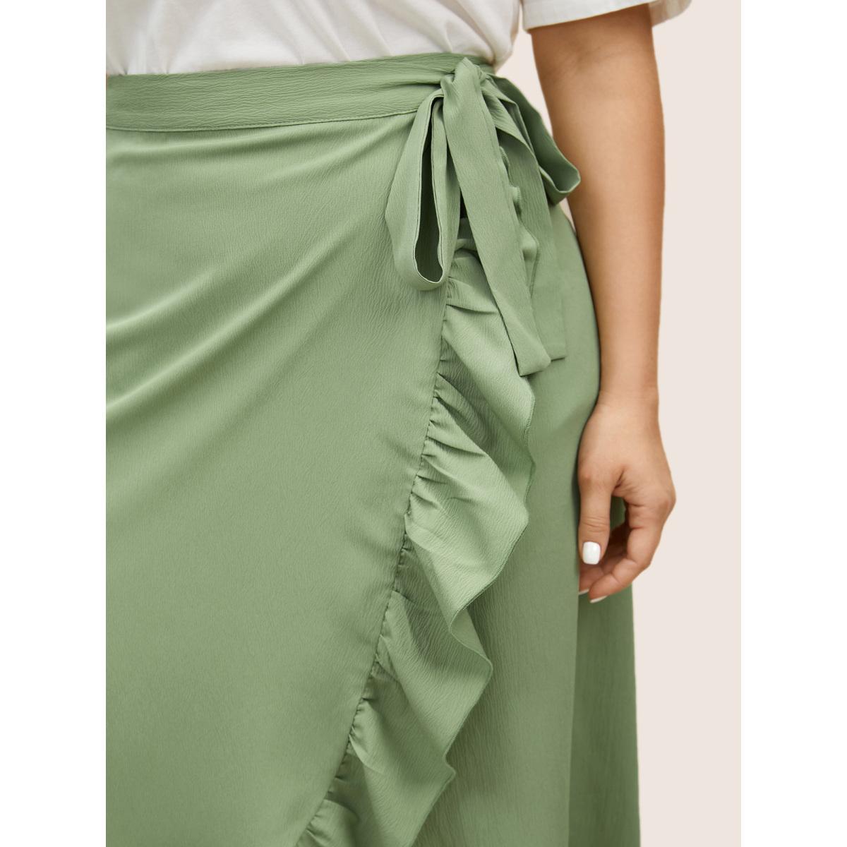 Plus Size Plain Ruffle Trim Tie Knot Skirt Women Palemauve Elegant Asymmetrical No stretch Everyday Skirts BloomChic 18-20/2X Product Image