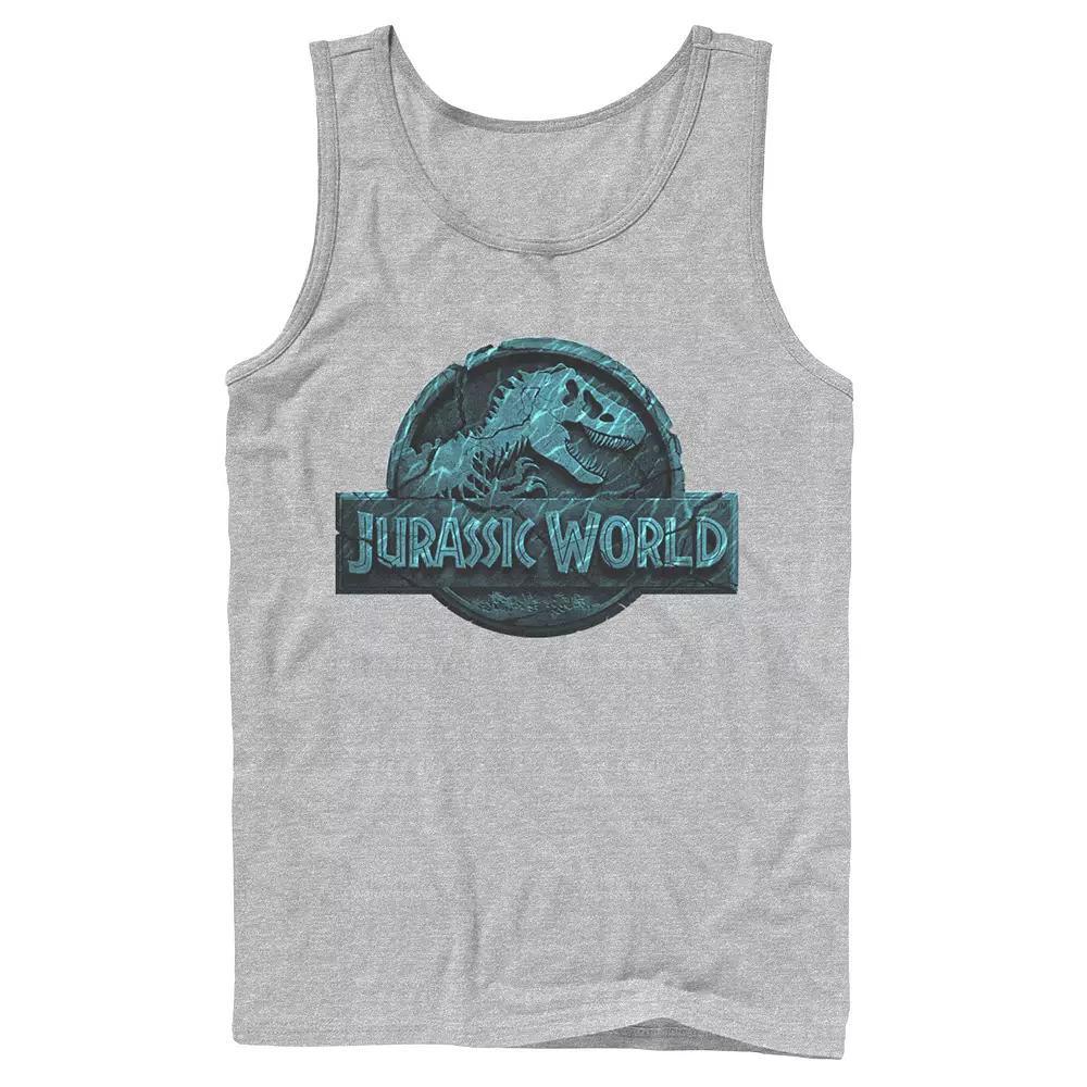 Men's Jurassic World Two Logo Lost In The Deep Tank Top, Size: Large, Athletic Grey Product Image