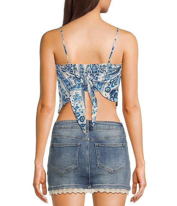Honey & Sparkle Woven Printed Satin Spaghetti Strap Hanky Hem Top Product Image