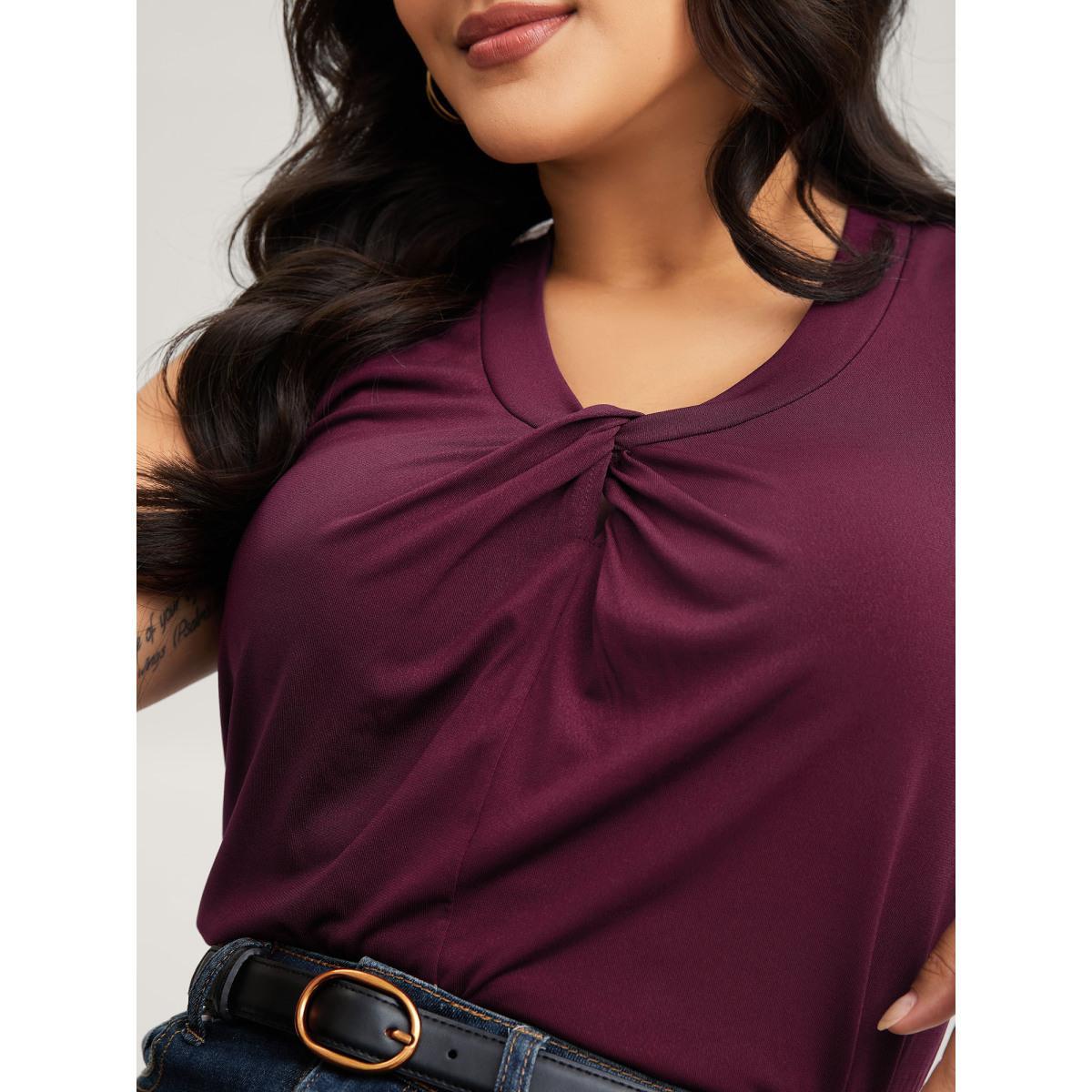 Plus Size Solid Asymmetrical Neck Twist Front Tank Top Women Plum Elegant Twist Asymmetrical Neck Everyday Tank Tops Camis BloomChic 14-16/1X Product Image