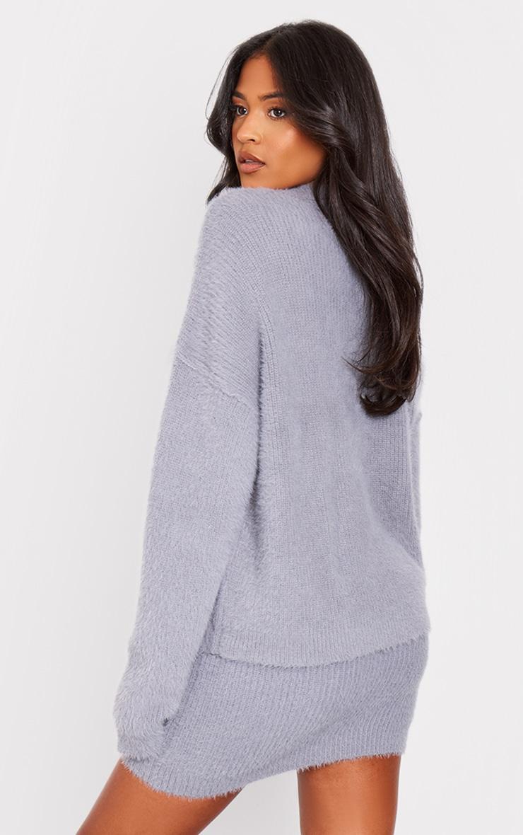 Tall Grey Marl Fluffy Knitted V Neck Sweater Product Image