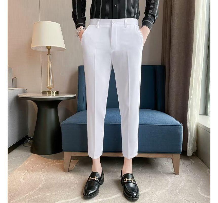 Mid Rise Plain Crop Tapered Pants Product Image