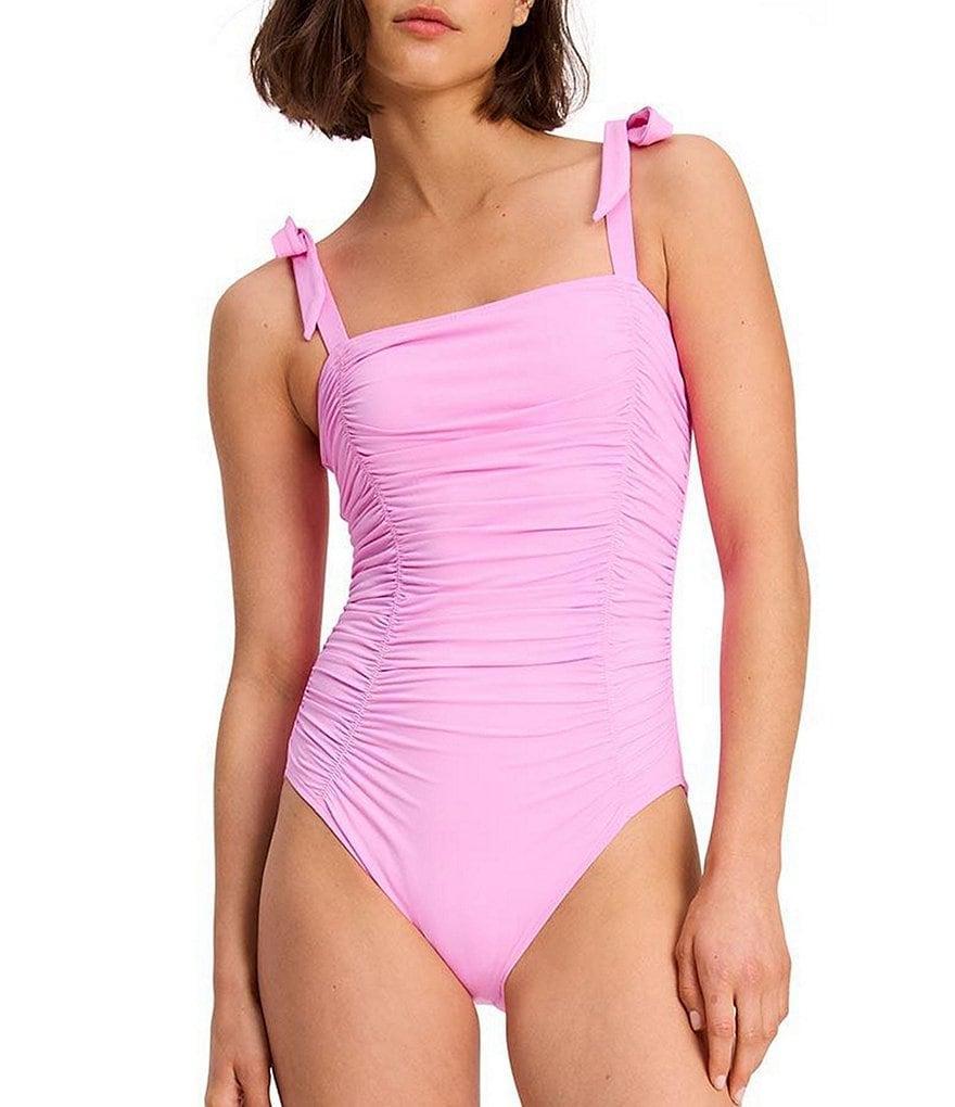 kate spade new york Side Shirred Over the Shoulder Bow Tie One Piece Swimsuit Product Image