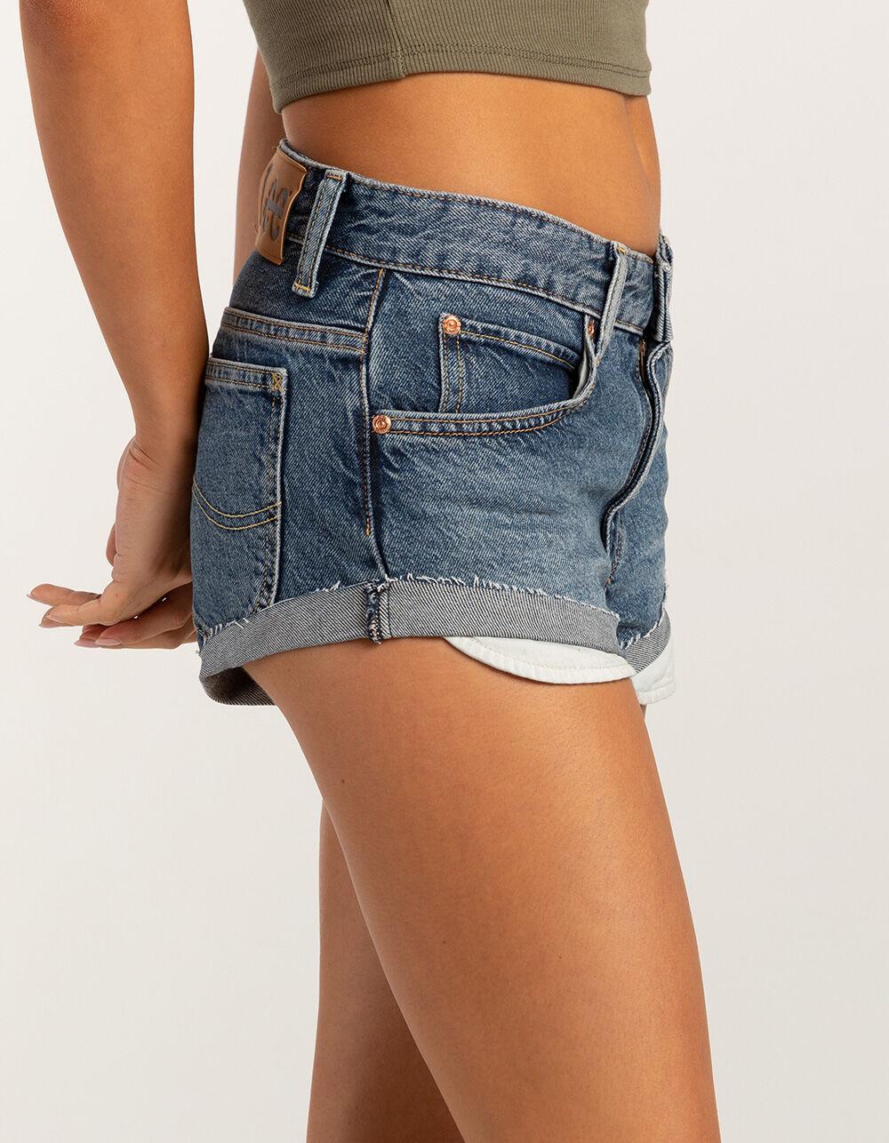 LEE Classic Cutoff Rider Womens Denim Shorty Shorts - MEDIUM WASH Product Image