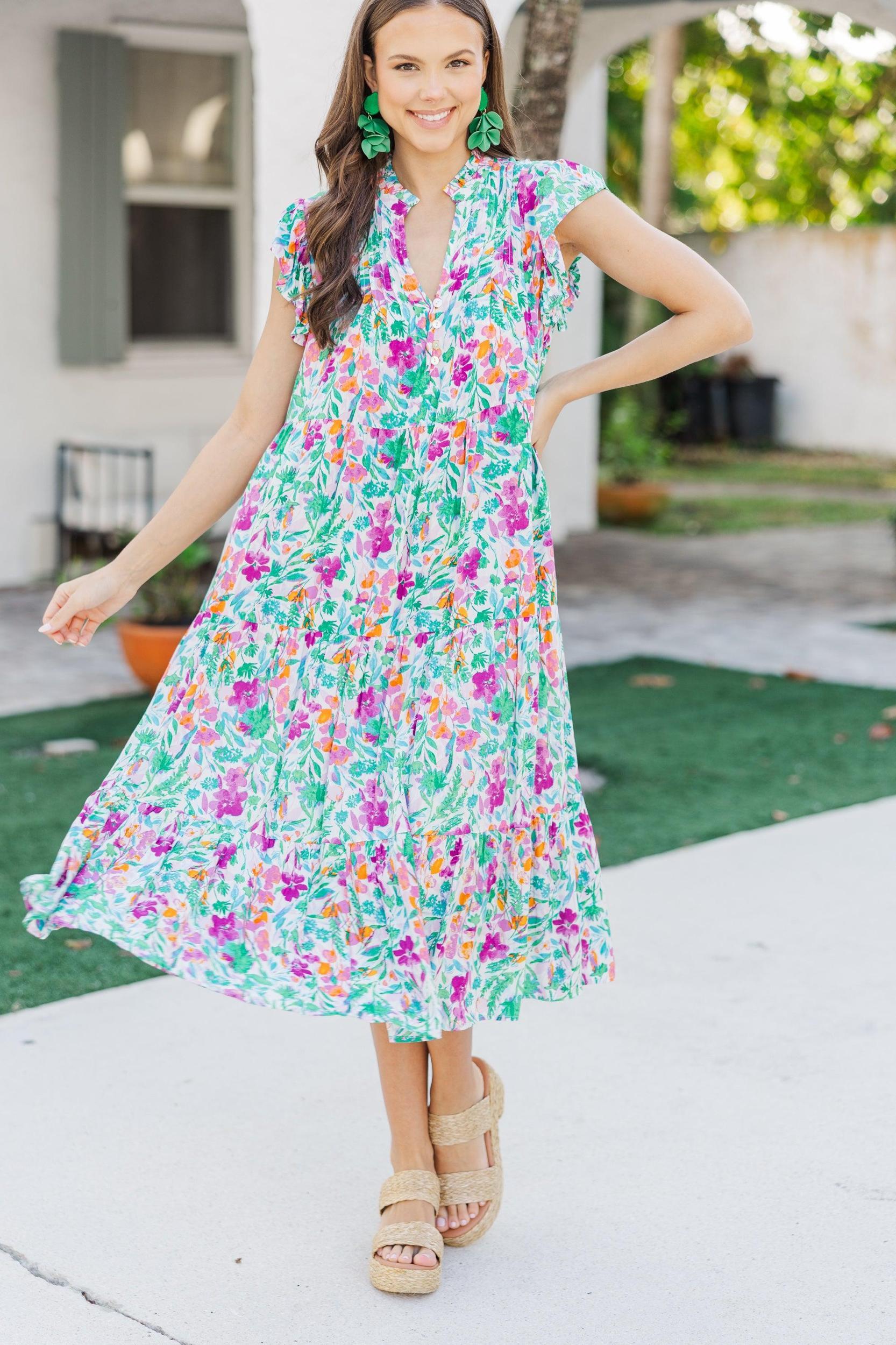 Real Love Magenta Purple Floral Midi Dress Female Product Image