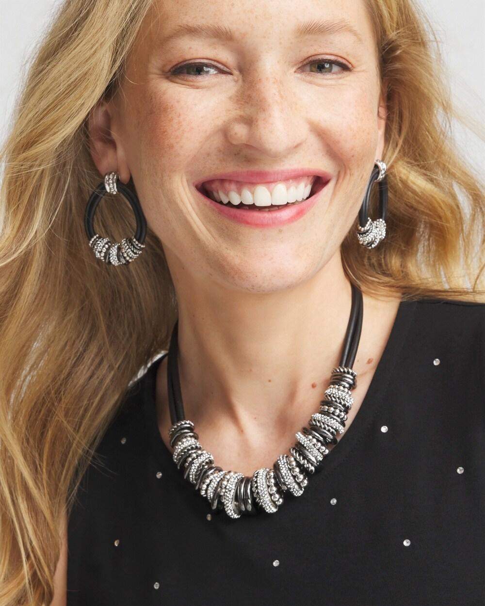 Silver Tone Leather Short Necklace Product Image