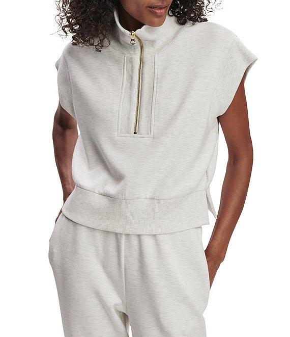 Varley Kelly High Neck Cap Sleeve Half Zip Double Soft Cropped Sweatshirt Product Image