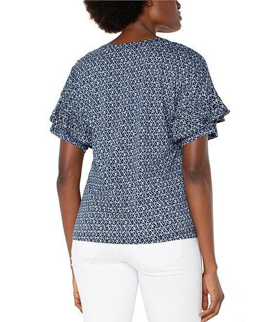 Liverpool Los Angeles Petite Size Knit Mini Batik Print Crew Neck Short Sleeve Top Product Image