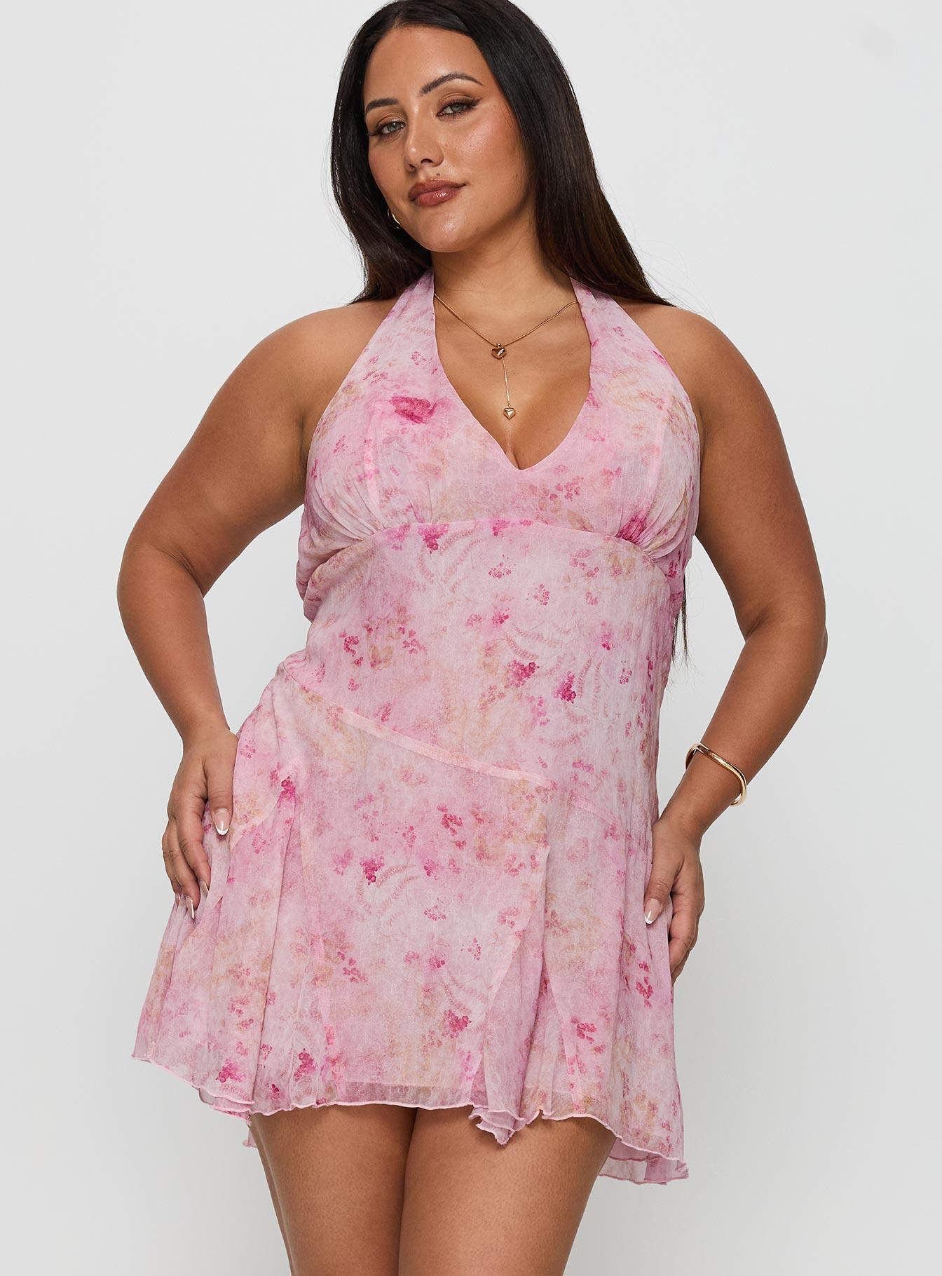 Valorie Halter Mini Dress Pink Curve Product Image