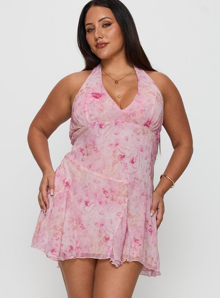 Valorie Halter Mini Dress Pink Curve Product Image