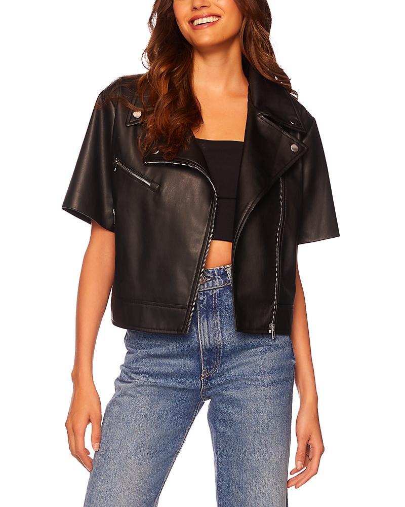Susana Monaco Faux Leather Short Sleeve Moto Jacket Product Image