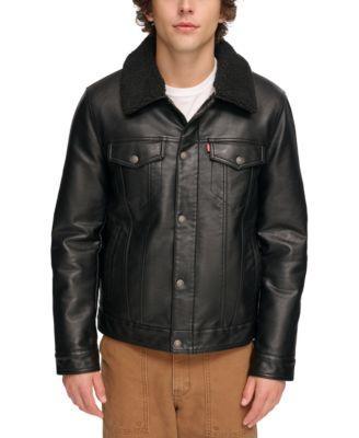 Men's Levi's® Faux Leather Sherpa Collar Trucker Jacket, Size: Large, Black Product Image