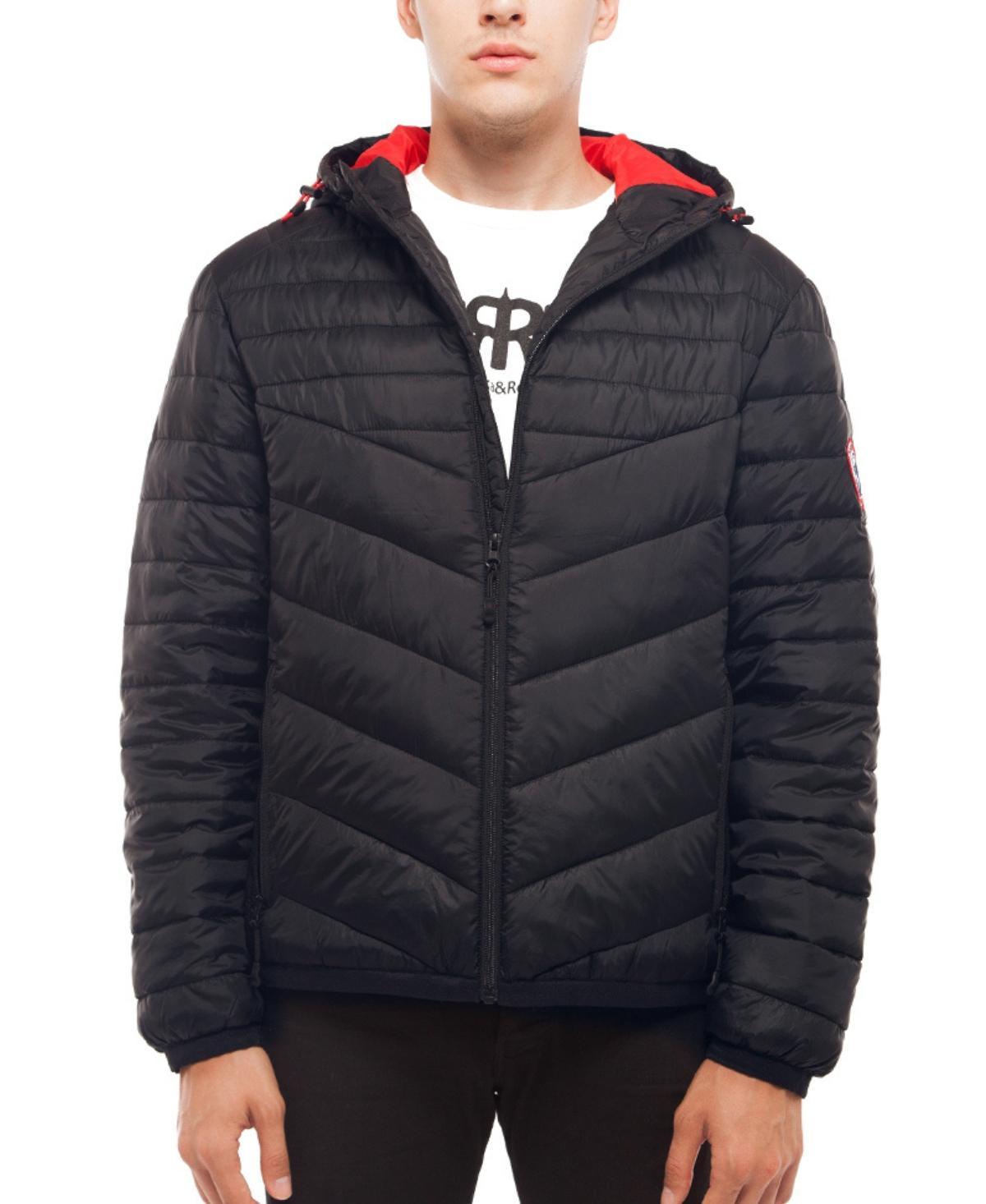 Men's Rokka&Rolla Lightweight Hooded Puffer Jacket, Size: Small, Black Product Image