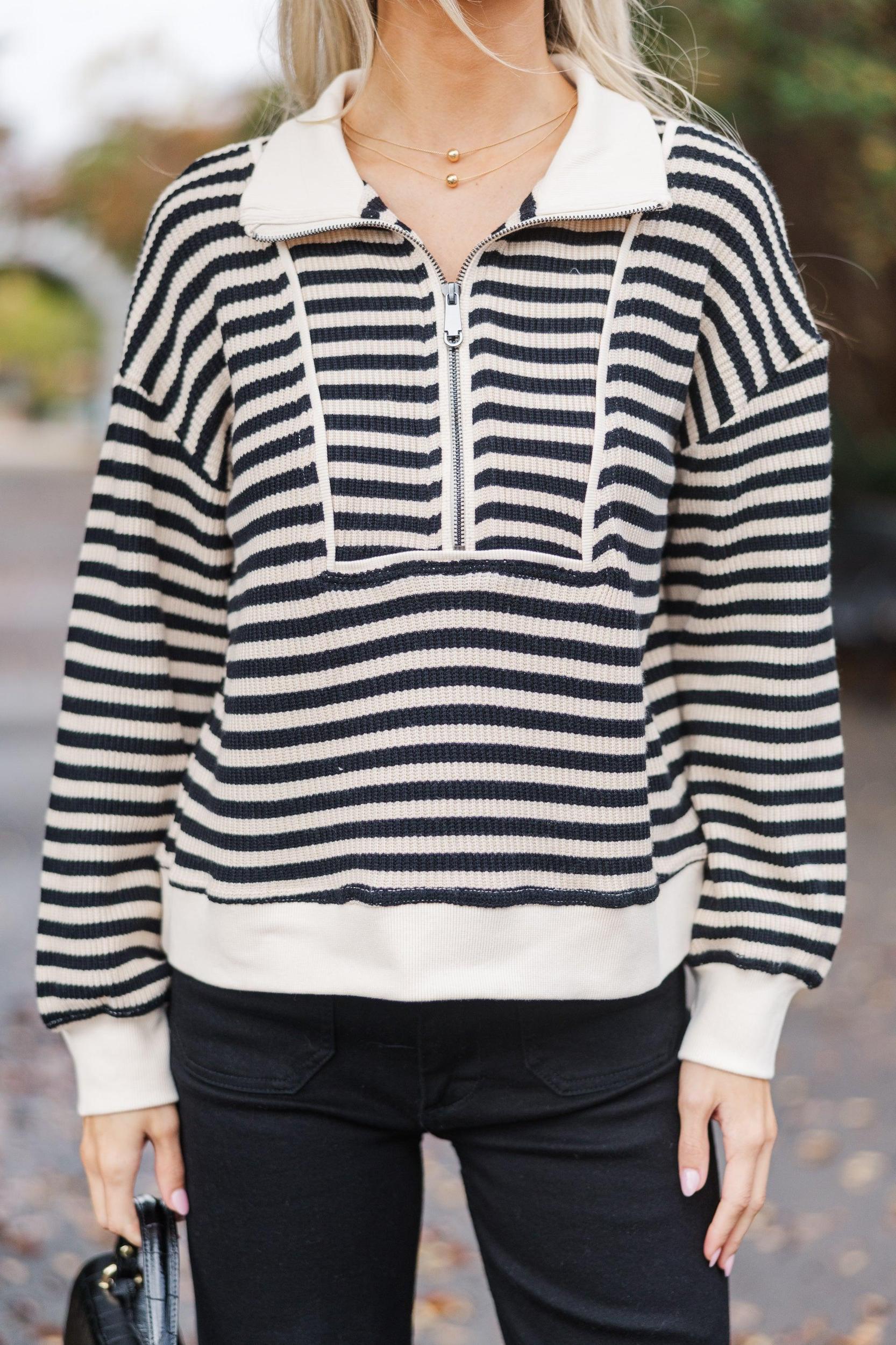 Get Going Black Striped Sweater Female Product Image