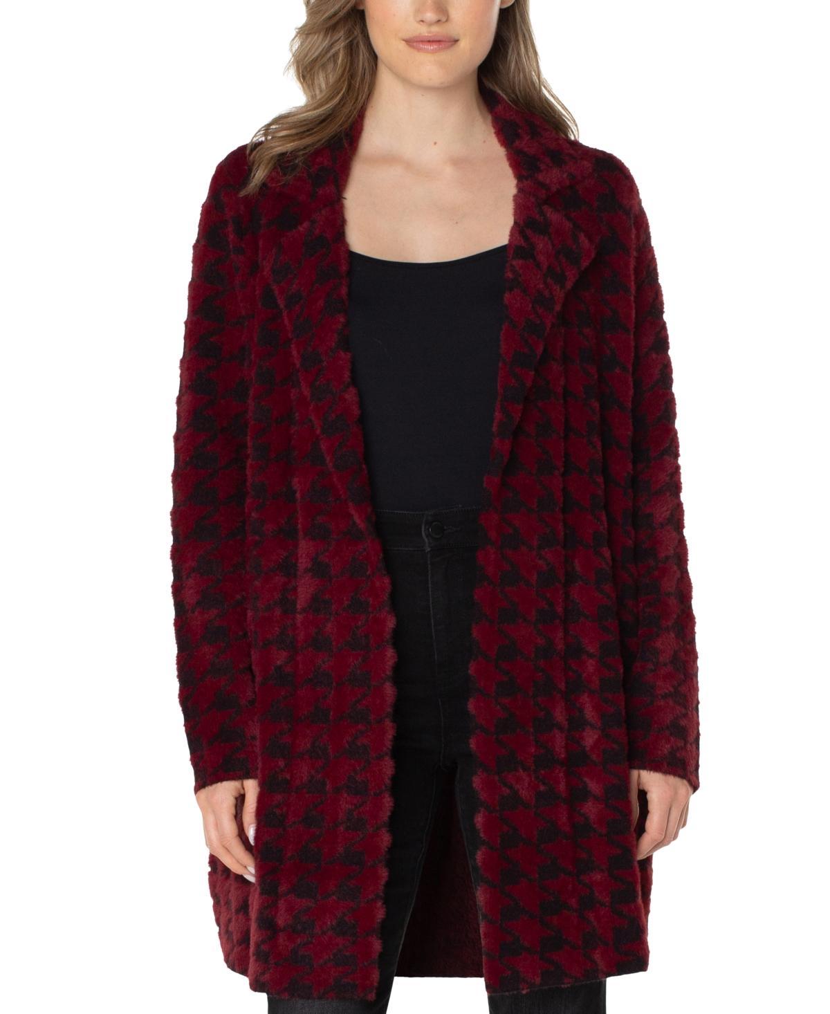 Liverpool Los Angeles Feather Yarn Houndstooth Print Notch Lapel Long Sleeve Side Pocket Coatigan Product Image