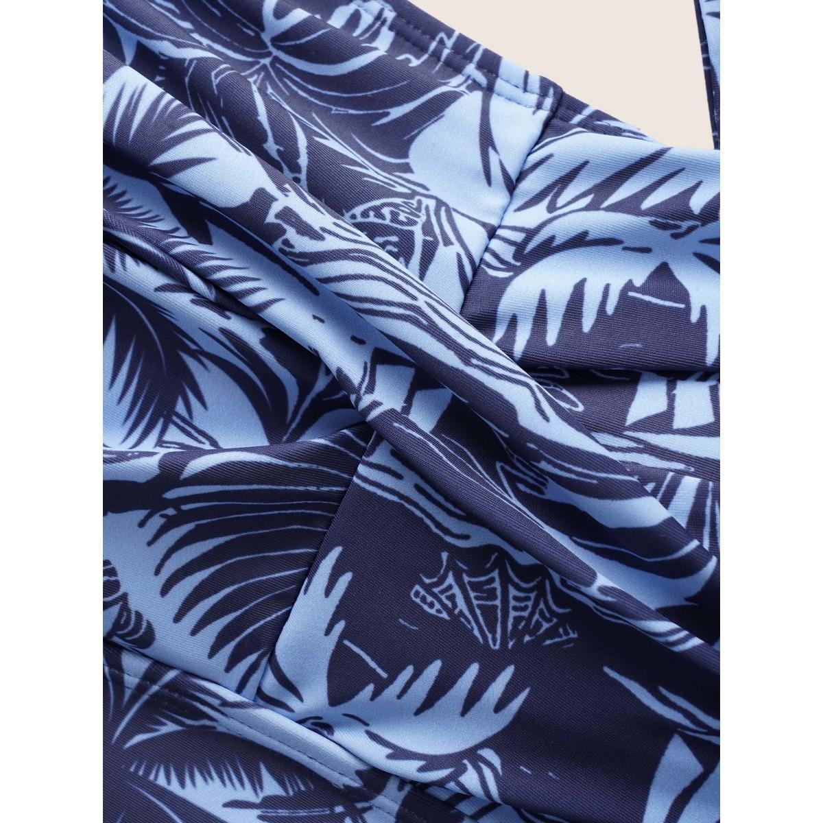 Plus Size Heart Neckline Tropical Print Crossover Swim Top Women's Swimwear Indigo Beach Twist High stretch Bodycon Heart neckline Curve Swim Tops BloomChic 18-20/2X Product Image