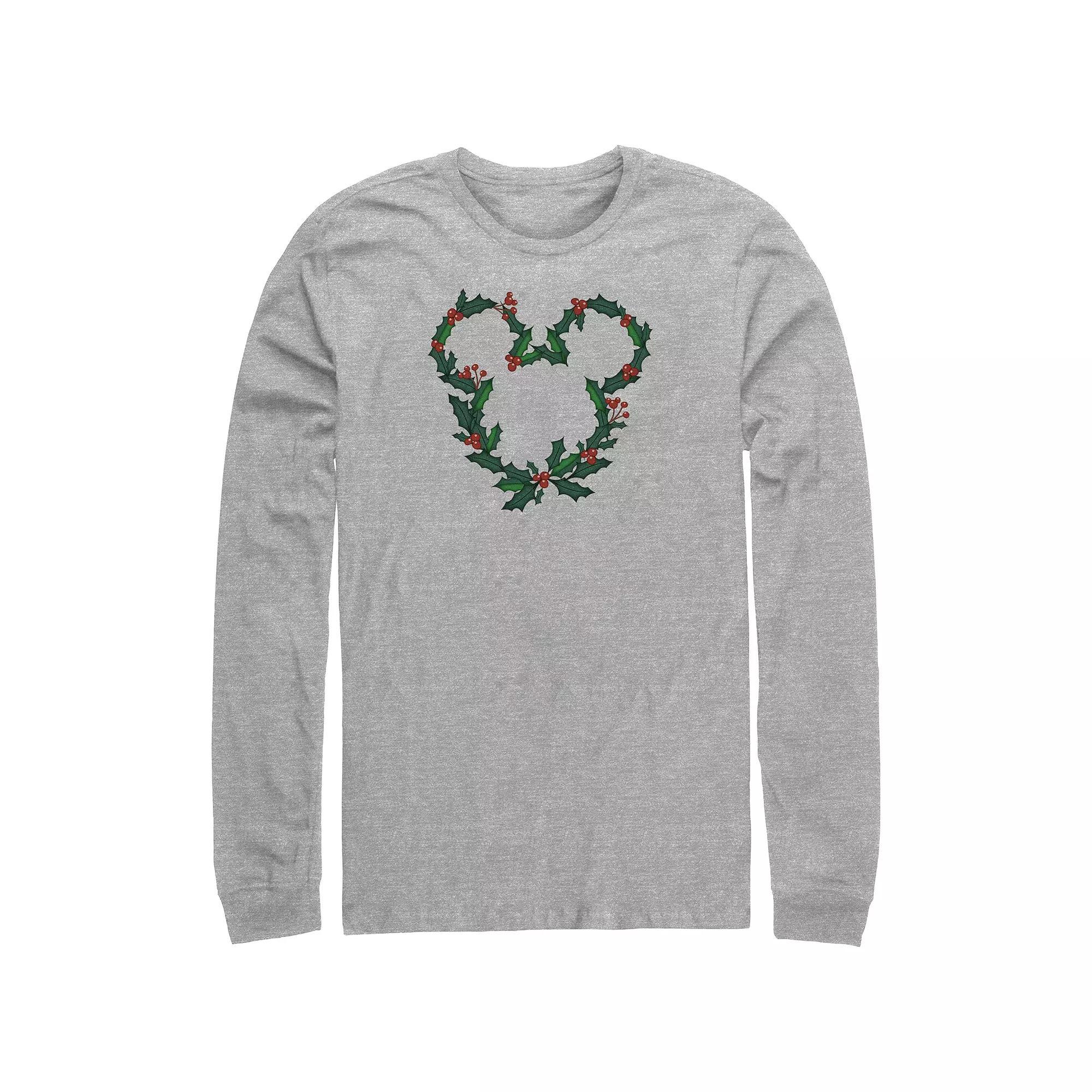 Disney's Mickey Mouse Christmas Wreath Design Big & Tall Long Sleeve Graphic Tee, Men's, Size: 4XL, Athletic Grey Product Image