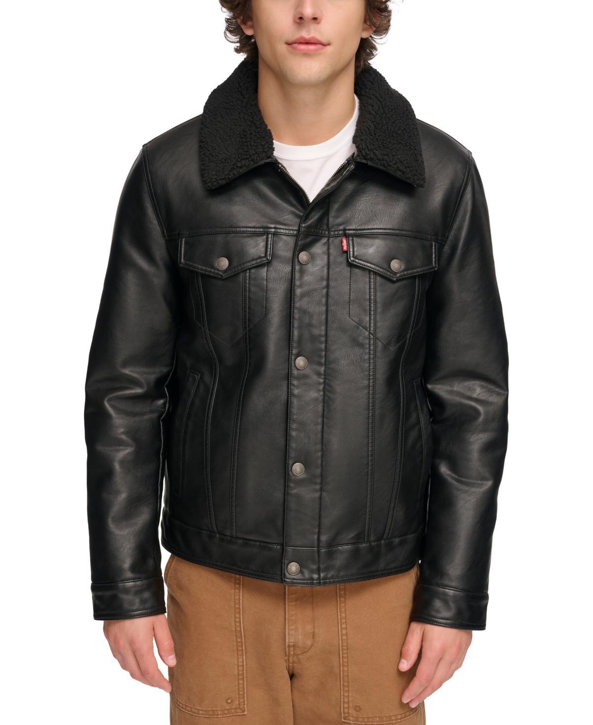 Men's Levi's® Faux Leather Sherpa Collar Trucker Jacket, Size: Large, Black Product Image