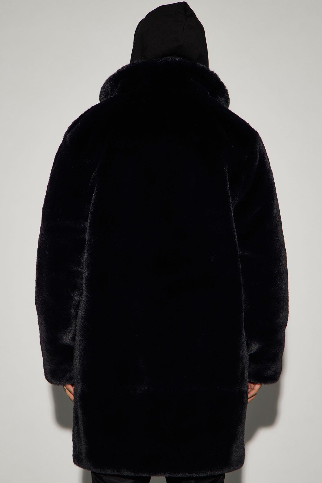 Caputo Faux Mink Fur Long Coat - Black Product Image