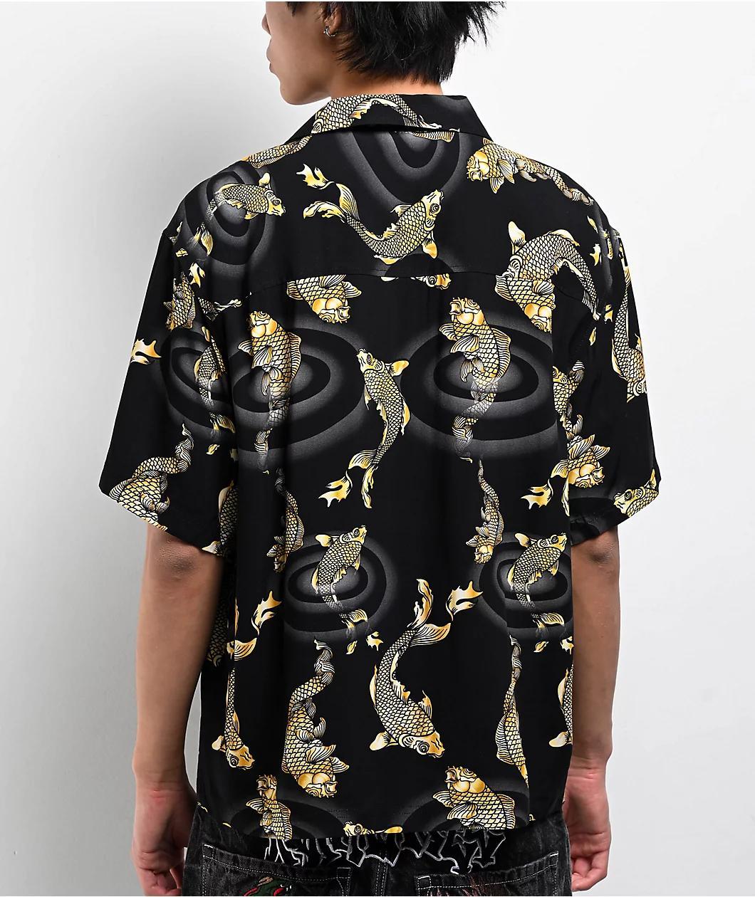 Ninth Hall Koi Black Short Sleeve Button Up Shirt Product Image