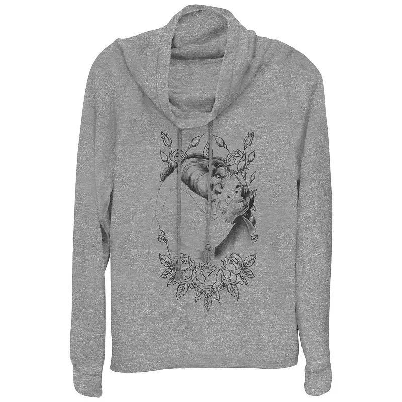 Disney's Beauty And The Beast Belle And Beast Rose Sketch Plus Size Cowlneck Graphic Lightweight Long Sleeve, Women's, Size: 1XL, Gray Grey Product Image