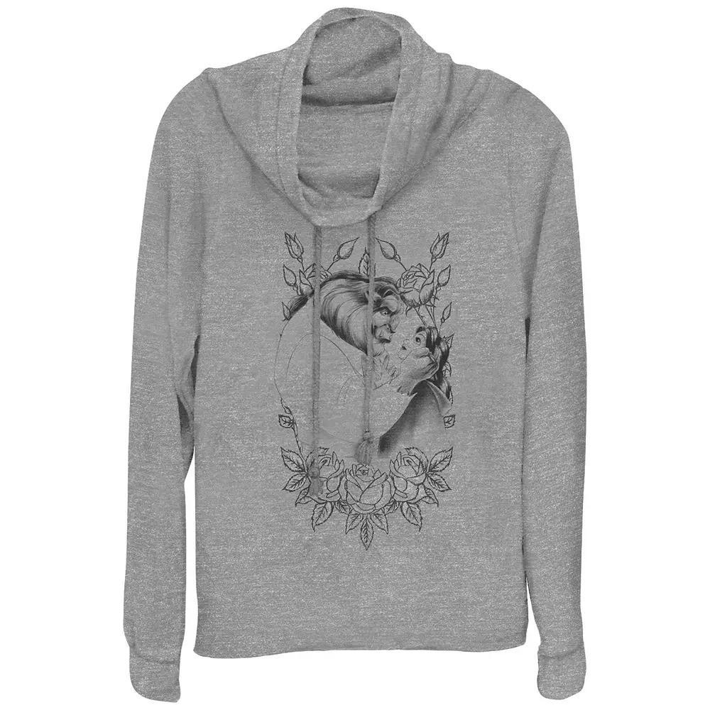 Disney's Beauty And The Beast Belle And Beast Rose Sketch Plus Size Cowlneck Graphic Lightweight Long Sleeve, Women's, Size: 1XL, Gray Grey Product Image