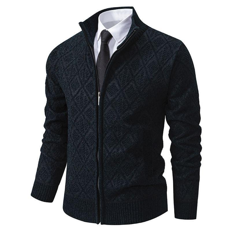 High Neck Jacquard Zip-Up Cardigan Product Image