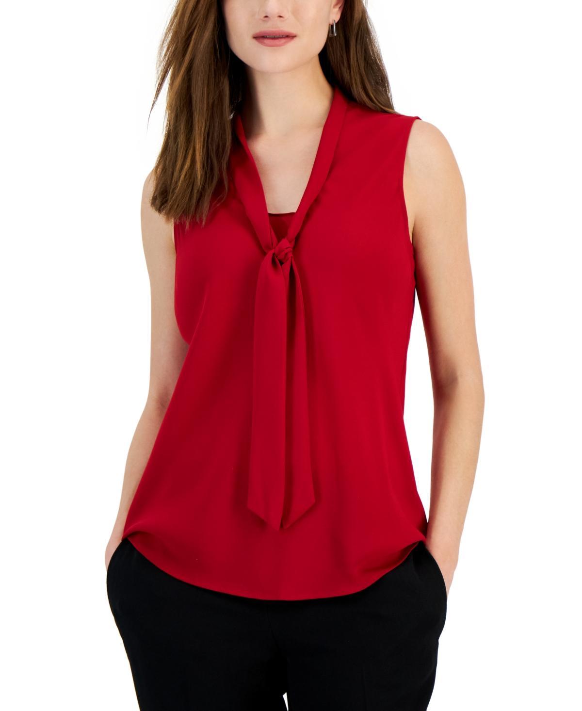 Kasper Tie V-Neck Sleeveless Crepe de Chine Top Product Image