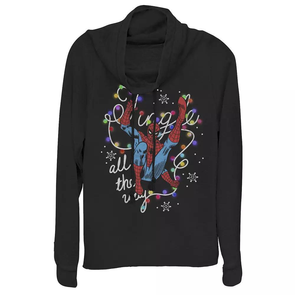 Juniors' Marvel Christmas Spider-Man Jingle All The Way Action Pose Cowlneck Graphic Lightweight Long Sleeve, Girl's, Size: Large, Black Product Image