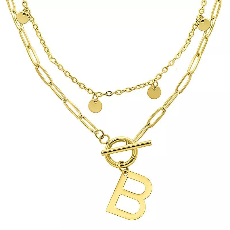 Adornia 14k Gold Plated Layered Initial Toggle Necklace, Women's, Size: 17-19" ADJ, B Product Image