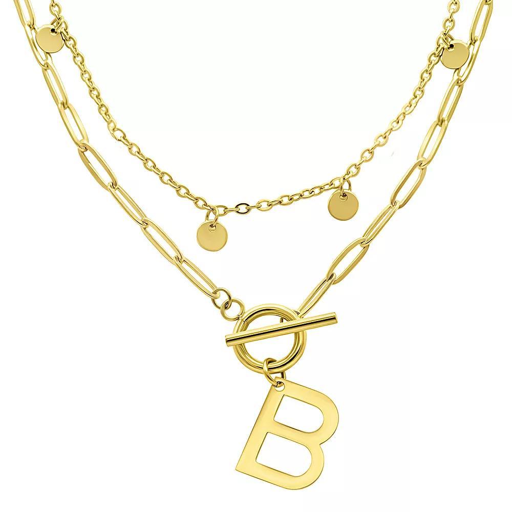 Adornia 14k Gold Plated Layered Initial Toggle Necklace, Women's, Size: 17-19" ADJ, B Product Image