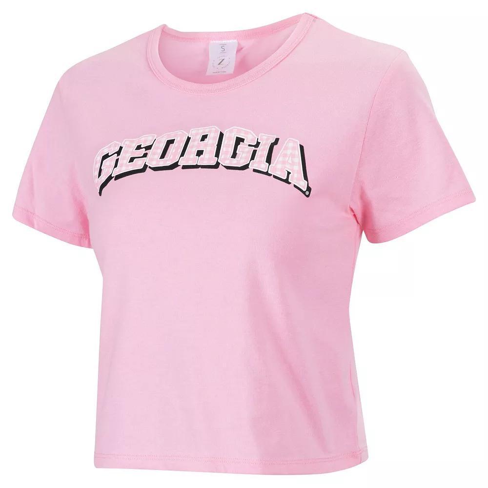 Women's ZooZatz Pink Georgia Bulldogs Gingham Logo Cropped T-Shirt, Size: Large Product Image