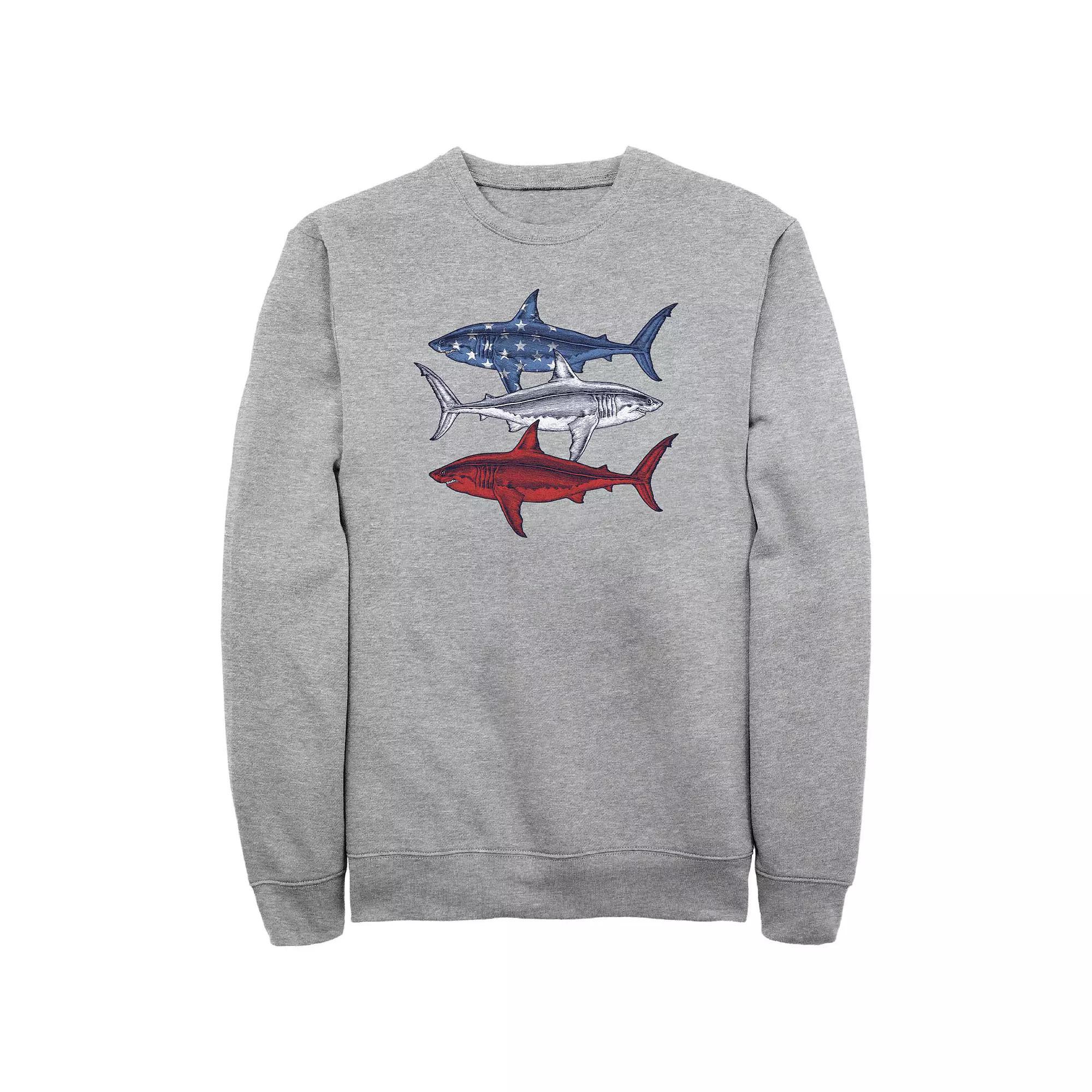 Men's Red White And Blue Sharks Graphic Fleece, Size: Medium, Athletic Grey Product Image