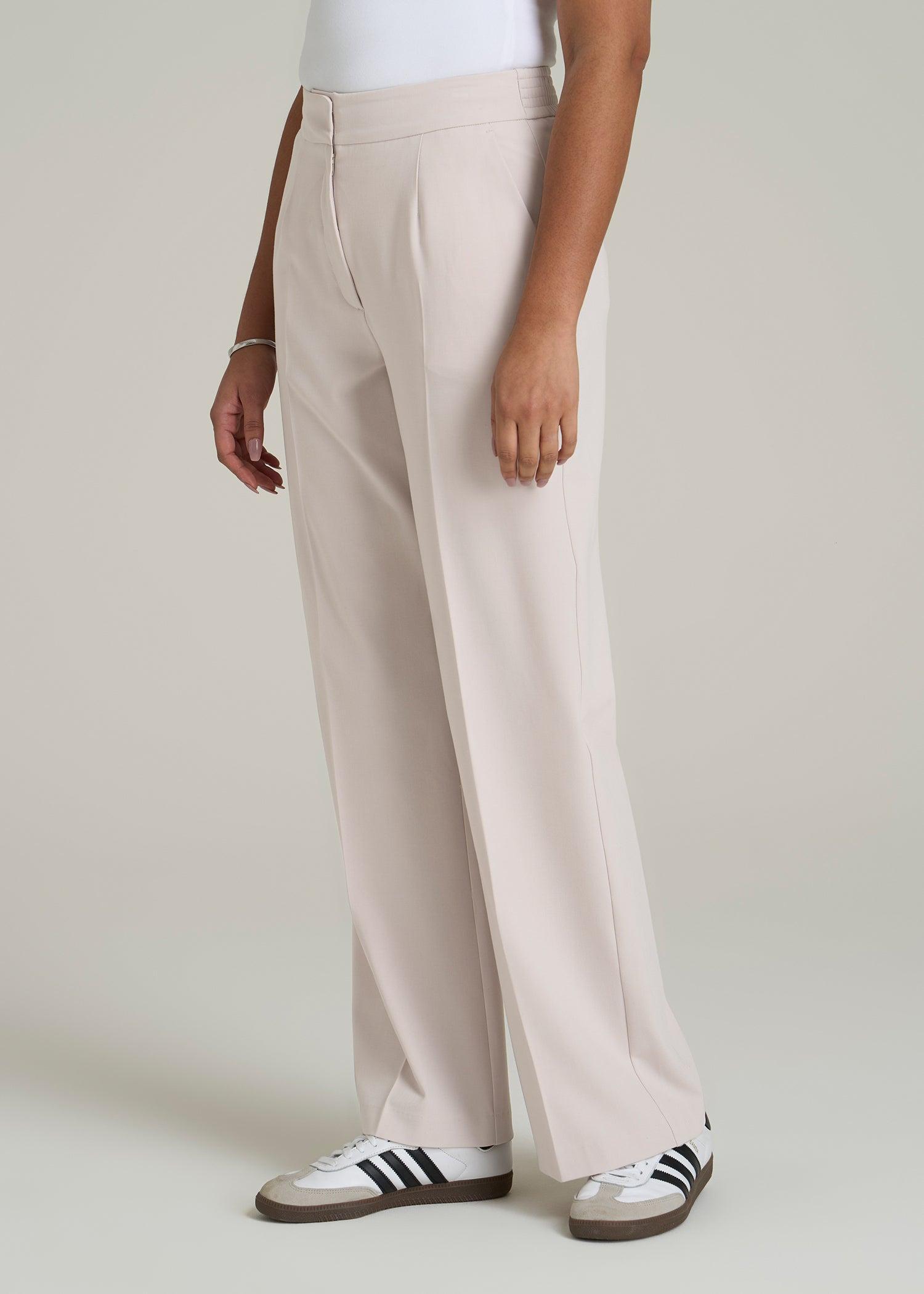 Flat Front Wide Leg Dress Pants for Tall Women in Drywall Tan Female Product Image