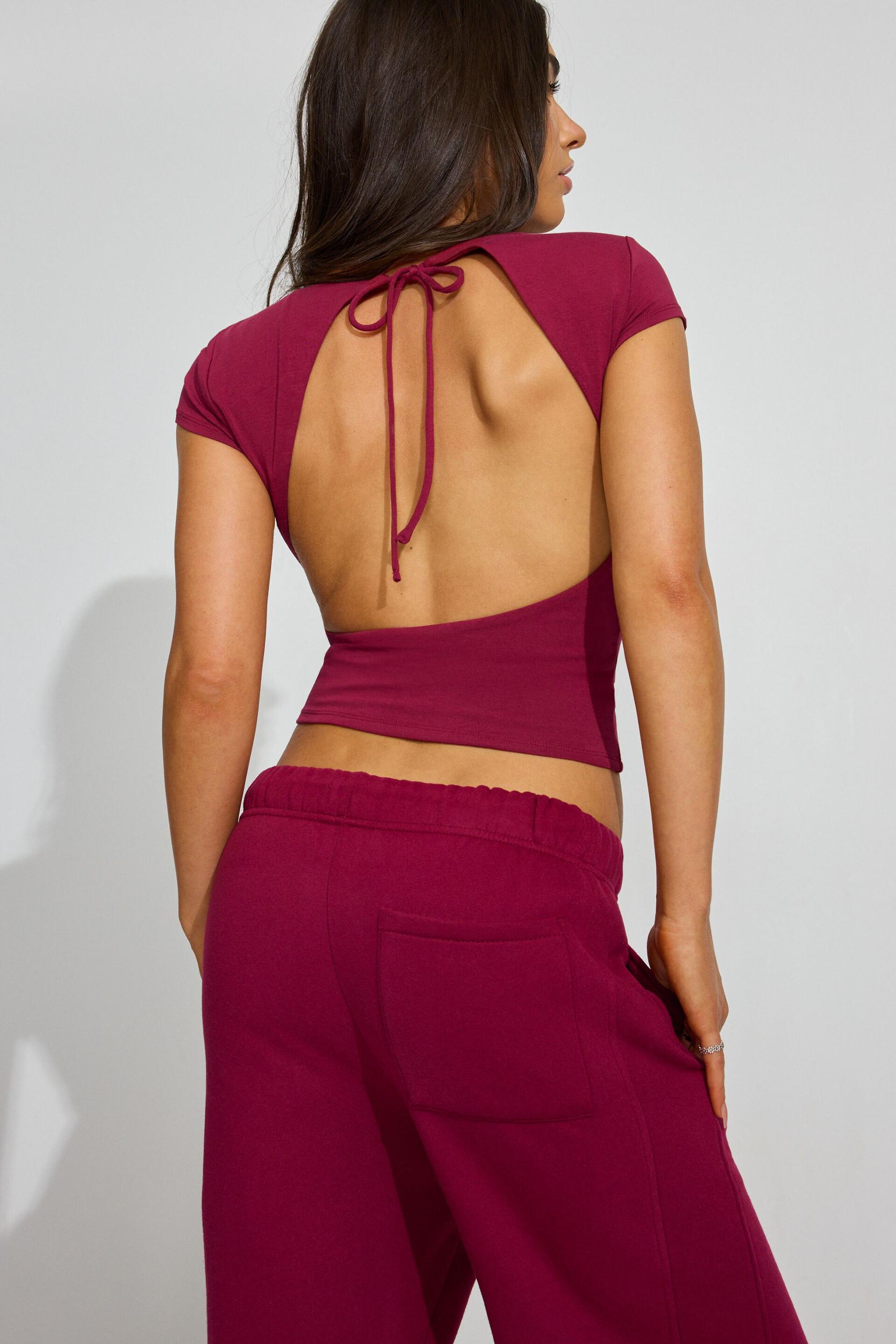 Crew Neck Open Back Short Sleeve Top Product Image