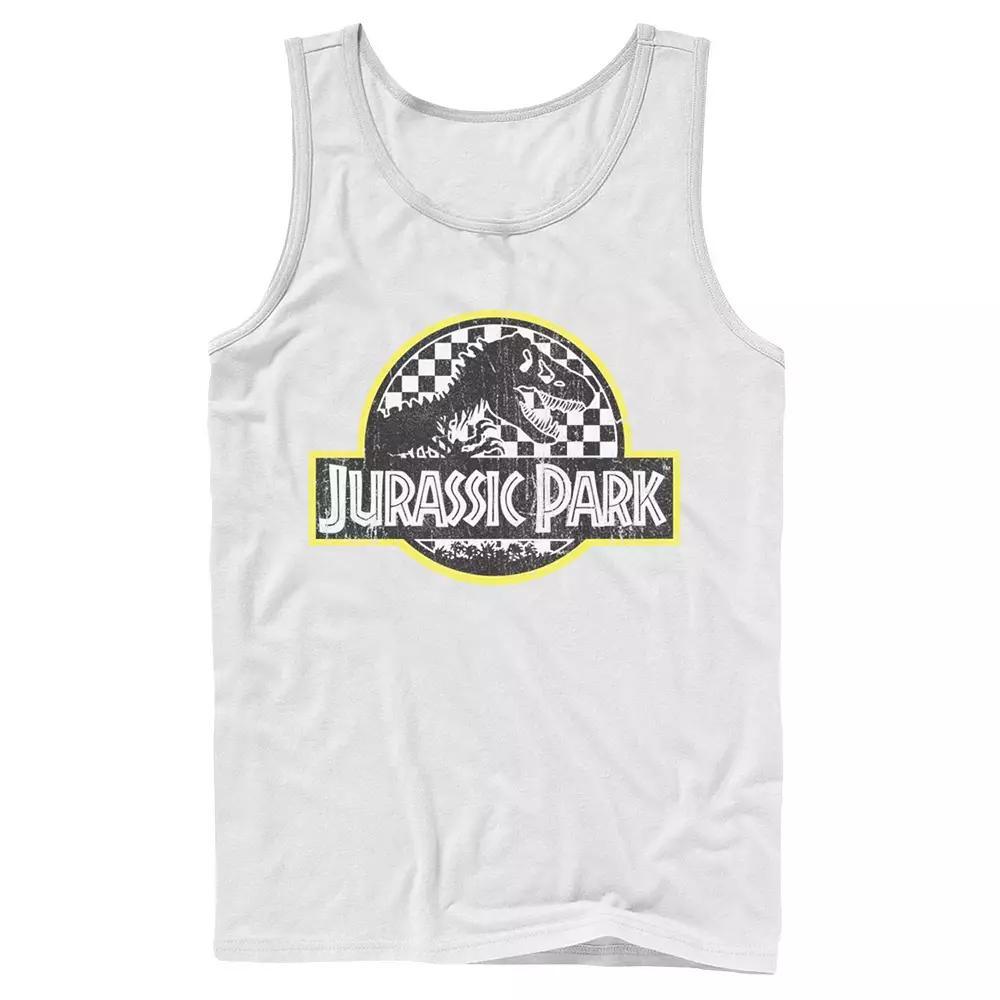 Men's Jurassic Park Checkered Classic Logo Tank Top, Size: Large, White Product Image