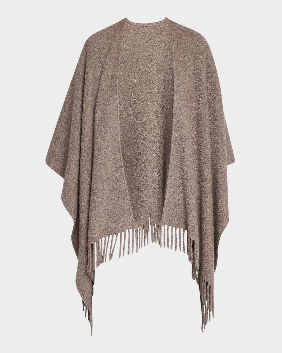 Fringed Alpaca Wool-Silk Boucle Poncho Product Image