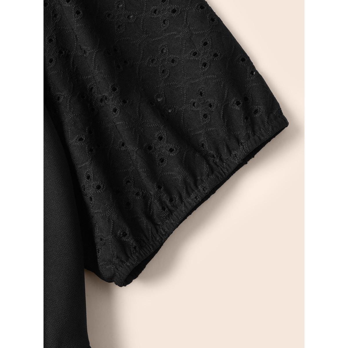 Plus Size Solid Cut Out Gathered Puff Sleeve Dress Black Women Elegant Texture Round Neck Short sleeve Curvy BloomChic 14-16/1X Product Image