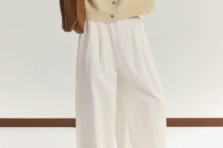Crew Neck Gingham Panel Frill Trim Button-Up Cardigan Product Image