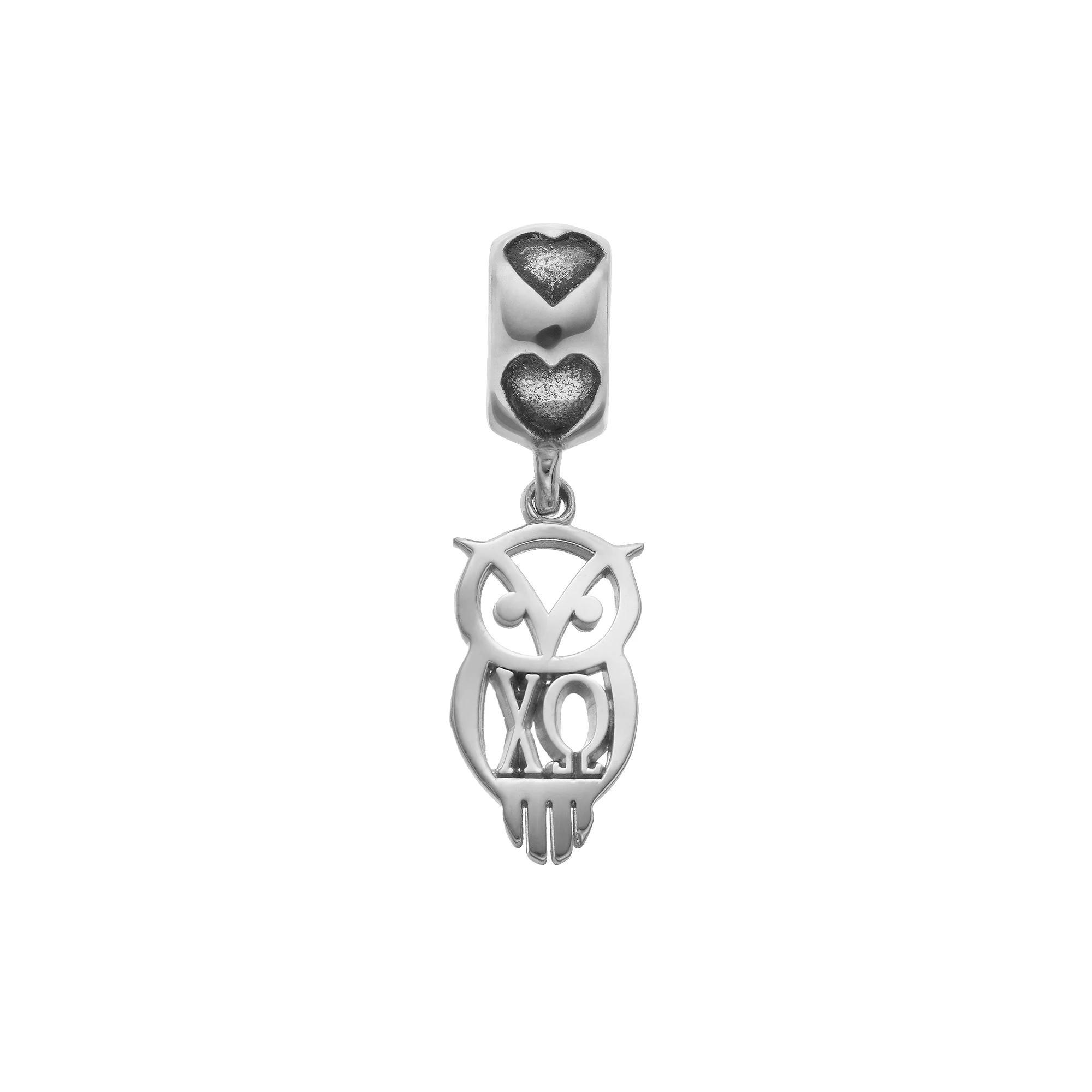 LogoArt Sterling Silver Chi Omega Sorority Owl Charm, Women's, Grey Product Image